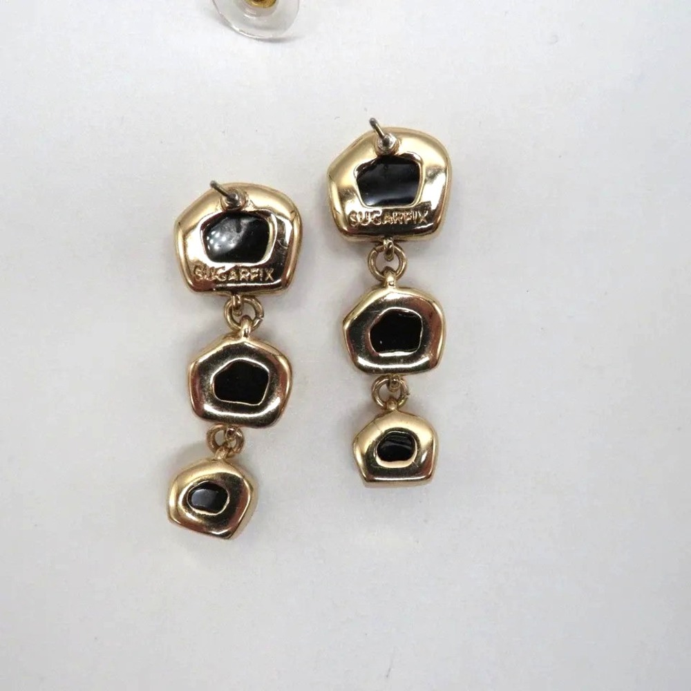 Sugarfix‎ BaubleBar Earrings Womens Gold Tone Black Druzy Dangle Drop Statement - Picture 5 of 9